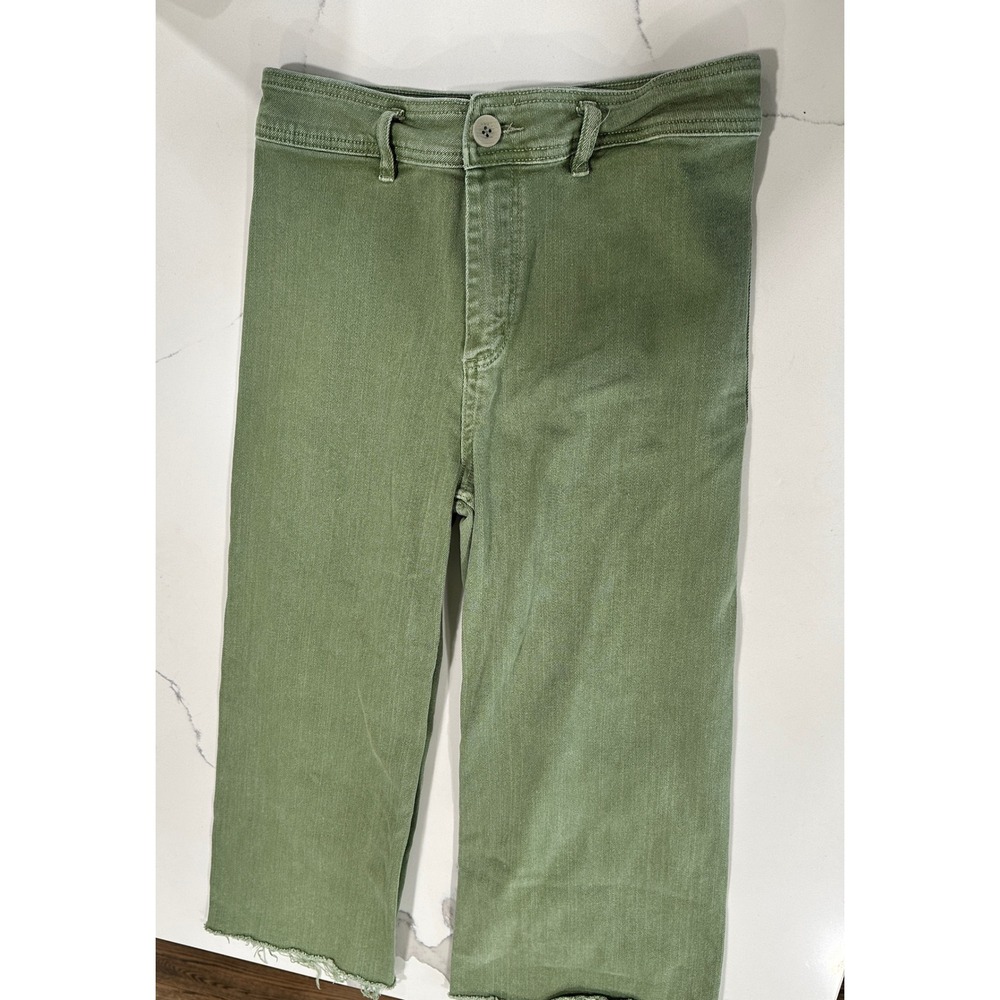 ee:some Los Angeles Olive Green High Waist Raw Hem Wide Leg Denim Pants Small